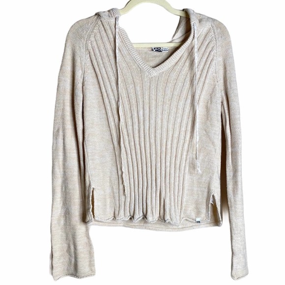 Roxy Sweaters - ROXY Hoodie Poncho Sweater Cream Beige cable knit